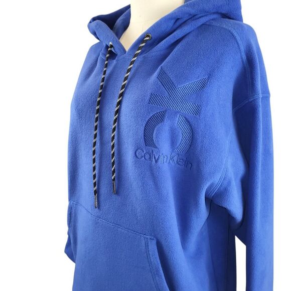 NEW Calvin Klein X-Small Performance Fleece Blue Hoodie Sweatshirt Logo Pouch - Picture 7 of 16